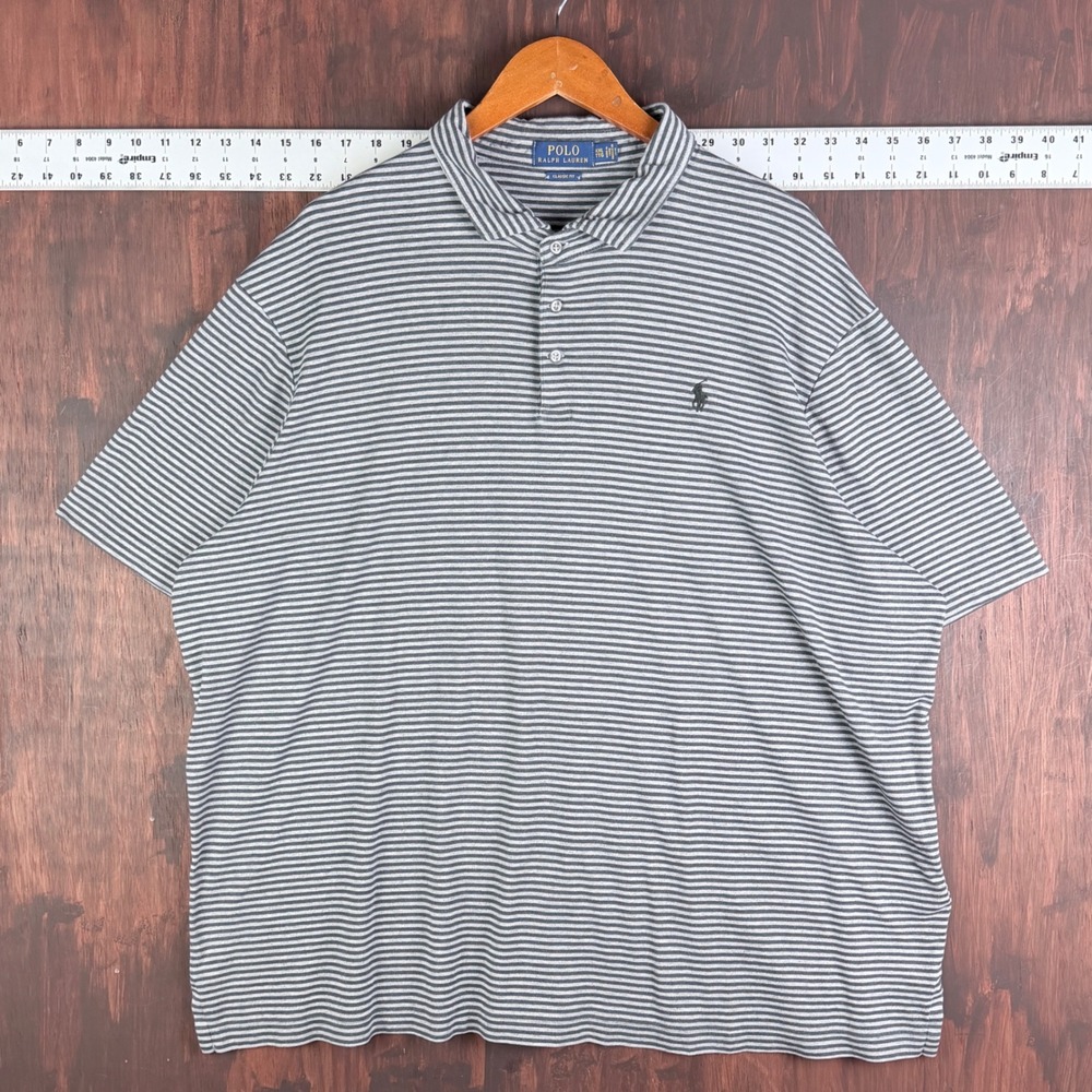 Polo Ralph Lauren Classic Fit Striped Short Sleeve Polo Shirt Grey White Men 2XL